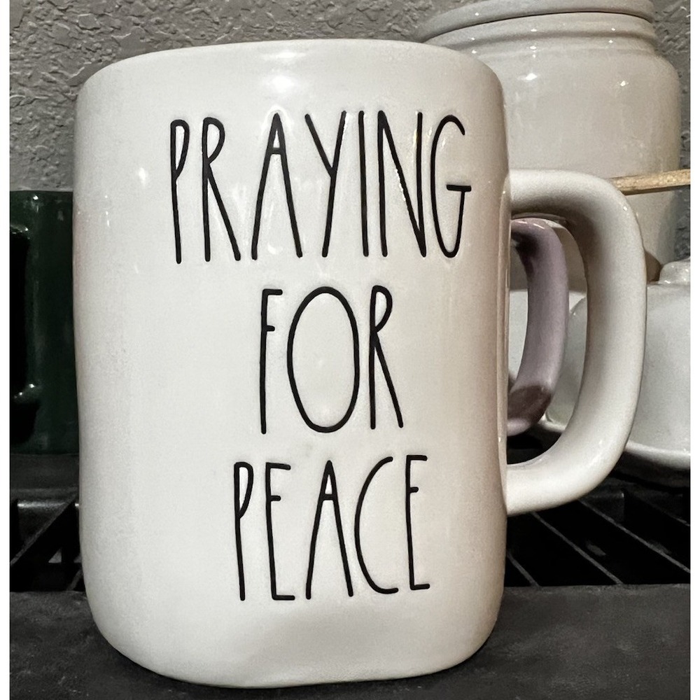 Rae Dunn Praying For Peace Ceramic Mug
